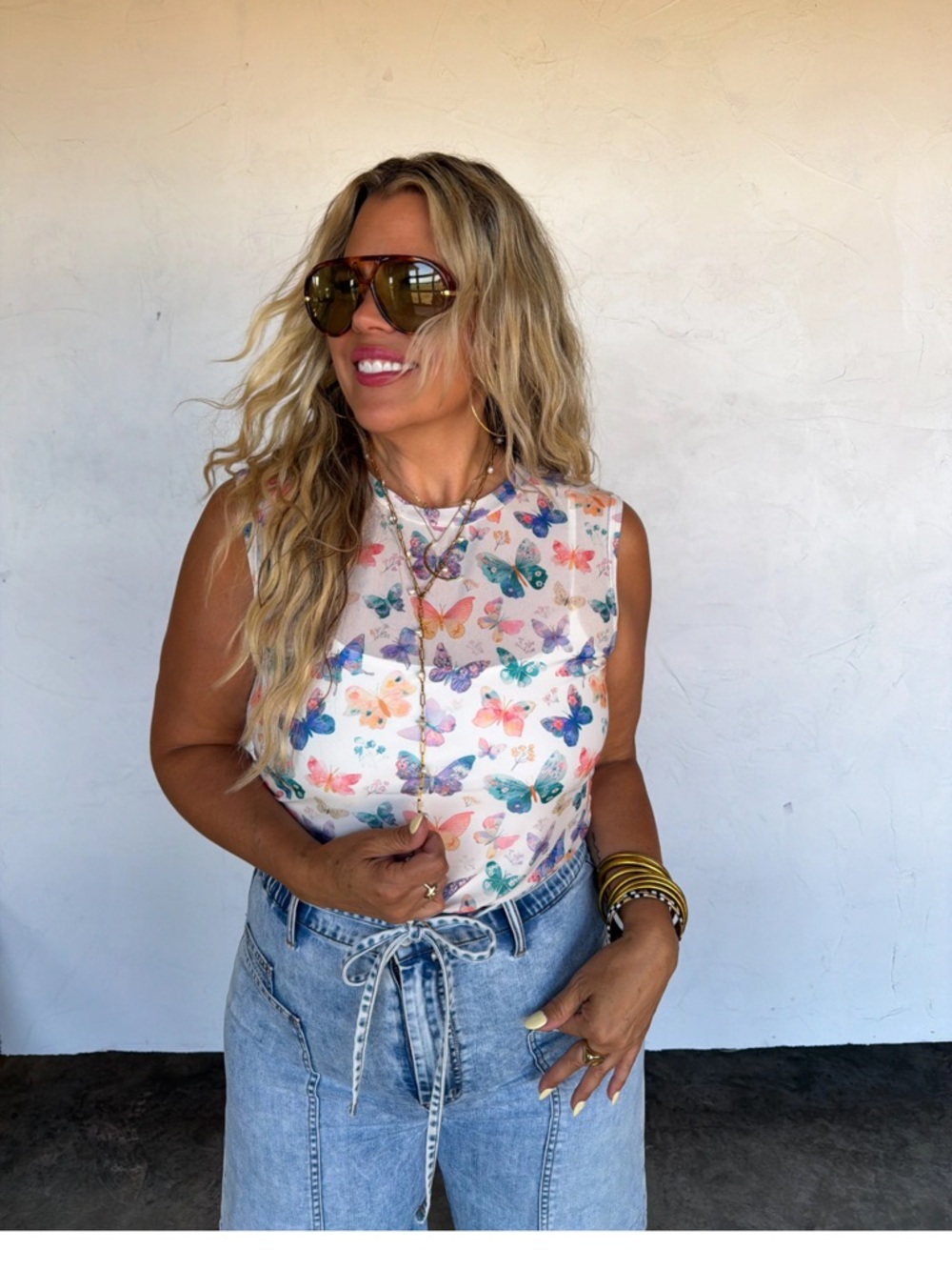 BS13-🚨PRE ORDER MAY) BUTTERFLY Print Sleeveless MESH Tank Top